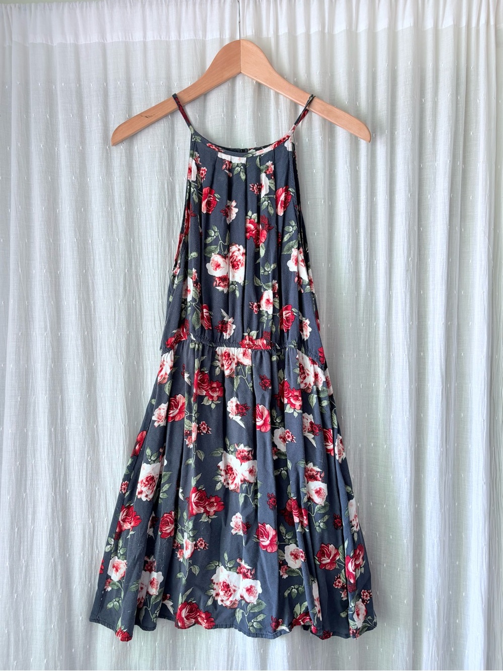 Justify Navy Floral Halter Dress with Red Roses - Picture 1 of 4